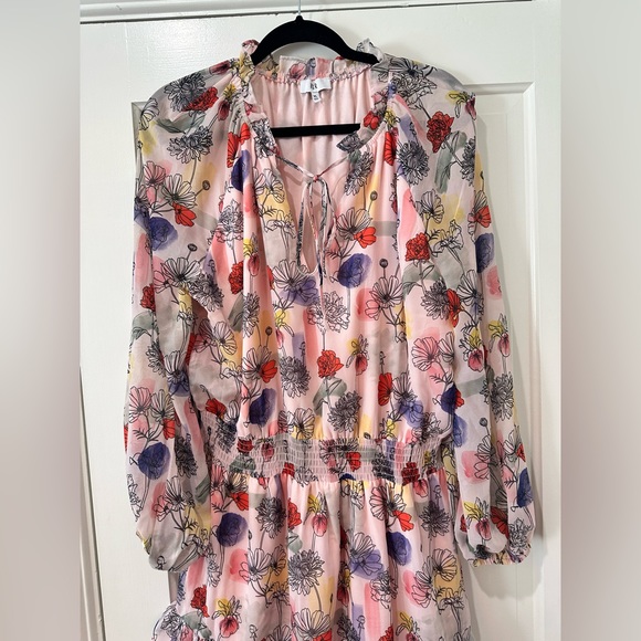 NSR floral print pink smocked waist ruffle dress smocked cuffs - Picture 6 of 13